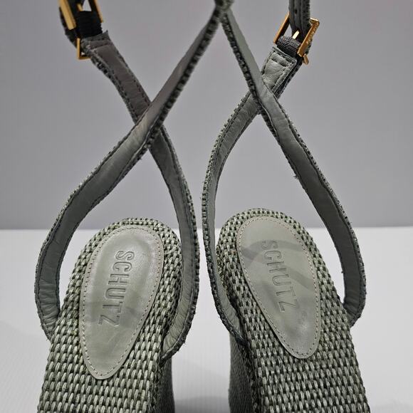 NEW Schutz Neith Straw Wedge Sandal Platform Green Raffia Size 9.5 - Picture 7 of 13